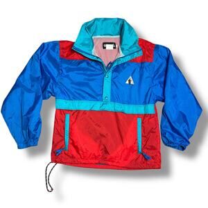 Vintage 80s 90s Gerry Colorblock Anorak Windbreaker Hoodie Taiwan Made Blue Sz M